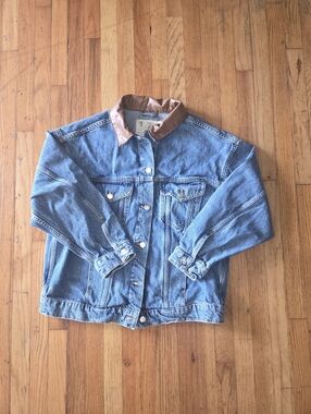 Pilcro Womens Denim Jacket Leather Collar Trucker Medium Wash Workwear Small